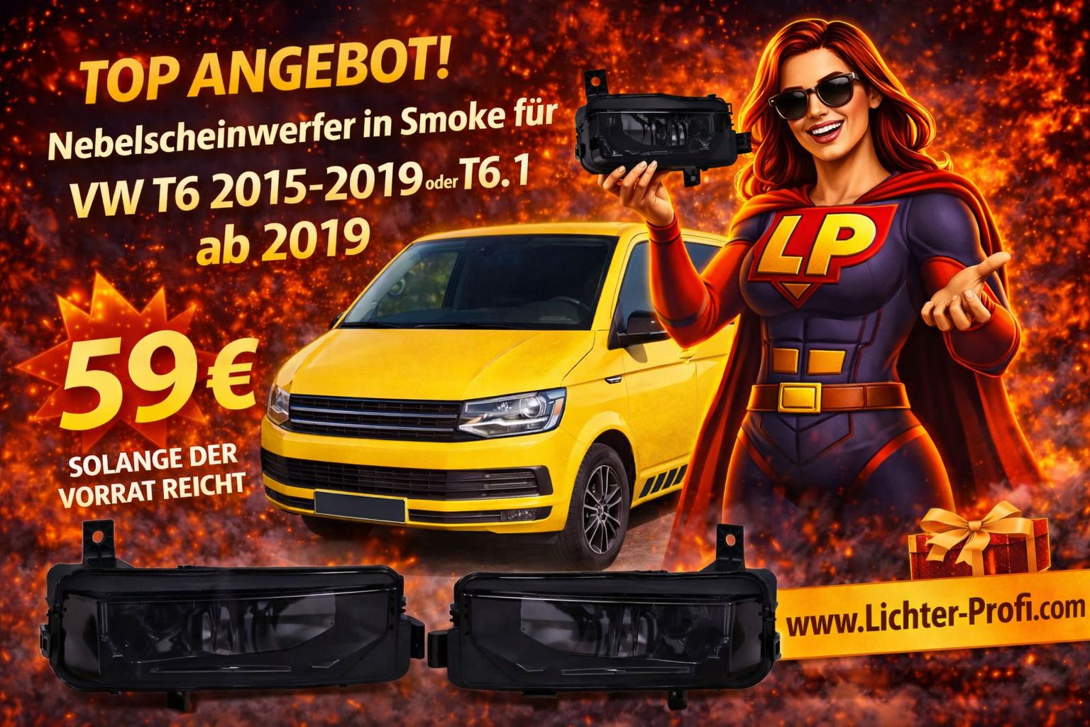 Upgrade Design Nebelscheinwerfer Set für VW T6 15-19 schwarz / rauch + H11