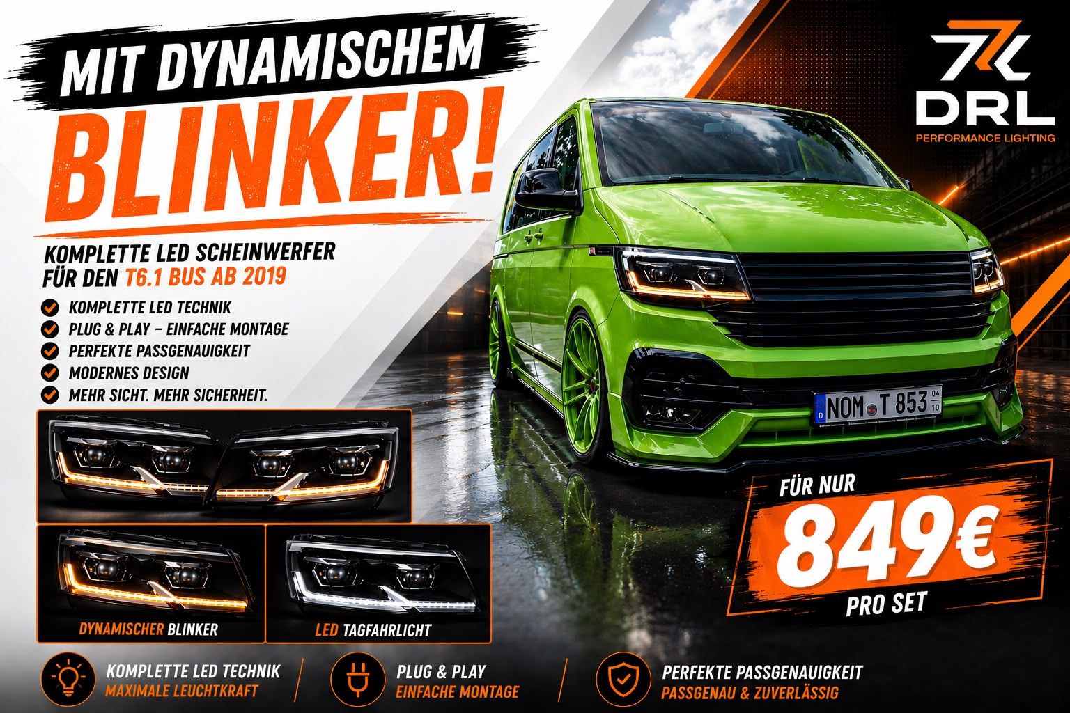 Komplette LED Scheinwerfer für den T6.1 Bus ab 2019