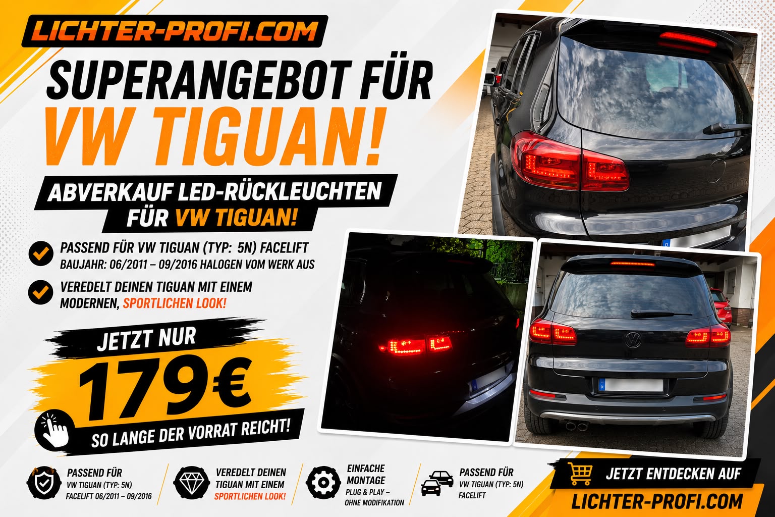 Angebot Design Rückleuchten passend für VW Tiguan 5N Facelift 11-15 rot/rauch