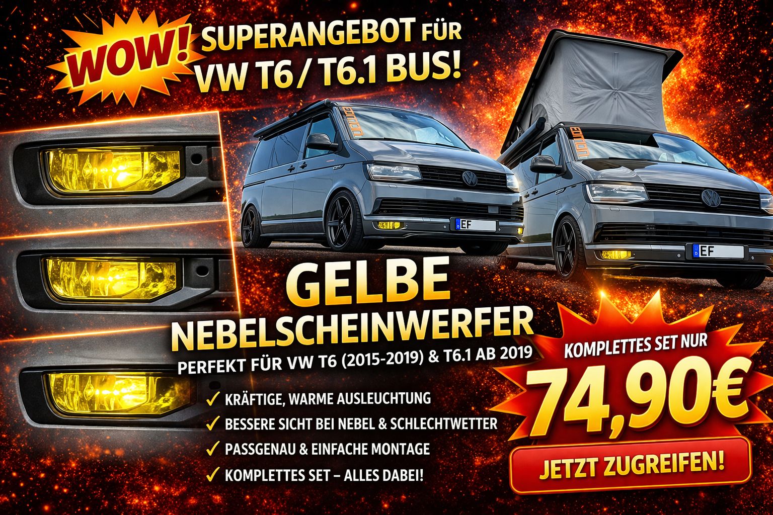 Nebelscheinwerfer passend für VW T6 15-19 gelb
