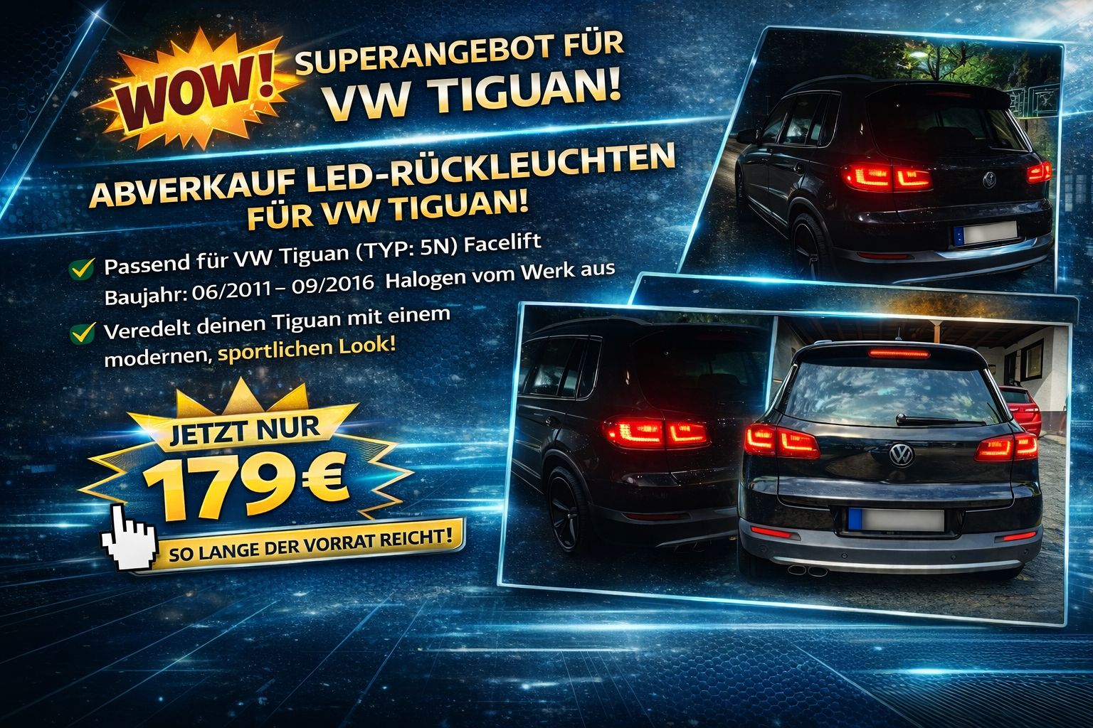 Angebot Design Rückleuchten passend für VW Tiguan 5N Facelift 11-15 rot/rauch