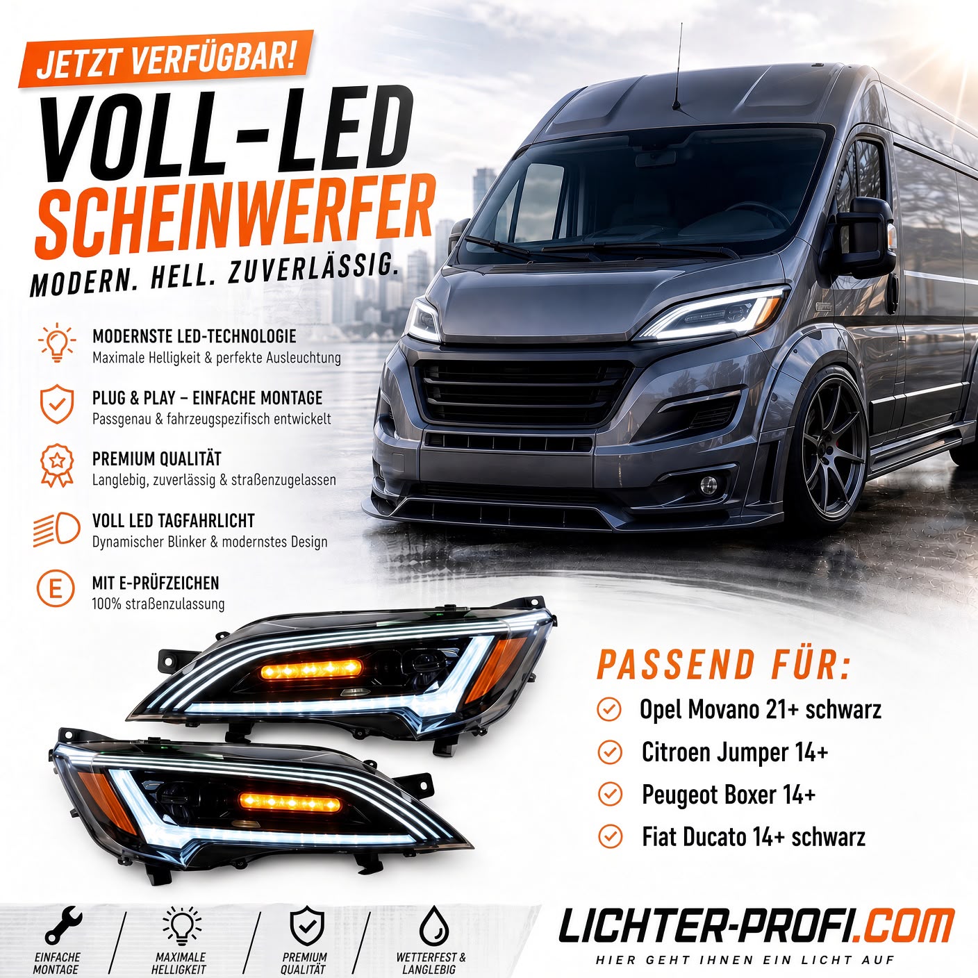Voll-LED Scheinwerfer FIAT Ducato, Peugeot Boxer, Citroen Jumper, Opel Movano