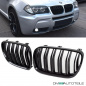 Preview: Satz Kühlergrill SET Schwarz Hochglanz Doppelsteg passend für BMW X3 E83 LCI 06-11
