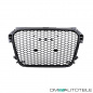Preview: Set Kühlergrill Waben Grill + Gitter Nebel Schwarz hochglanz passt für Audi A1 8X 2010-2015 auch quattro
