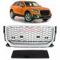 Preview: Upgrade "Plus" Sportgrill / Kühlergrill für Audi Q2 GA Vor-Facelift 16-20 Hochglanz Schwarz / Matt Silber in Wabendesign