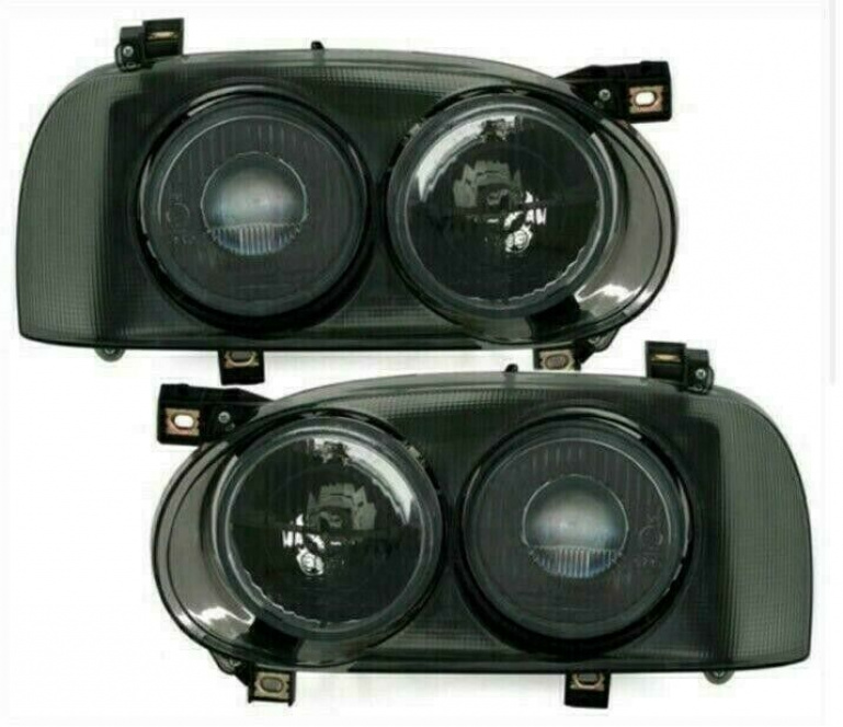 Upgrade Design Doppellinsen Scheinwerfer für VW Golf 3 91-97 schwarz/rauch