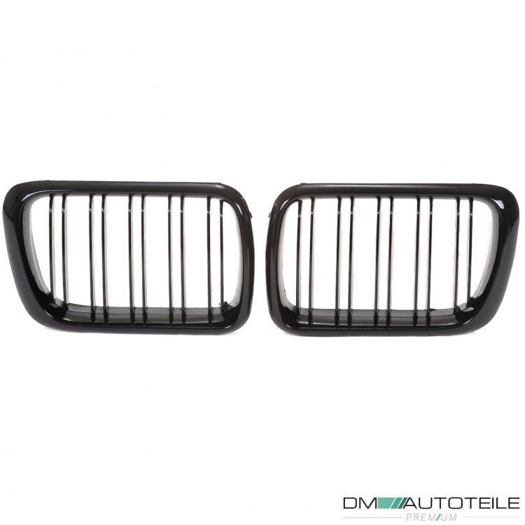 Satz 2x Kühlergrill Grill Schwarz Glanz Doppelsteg passend für BMW 3er E36 Facelift ab Baujahr 1996