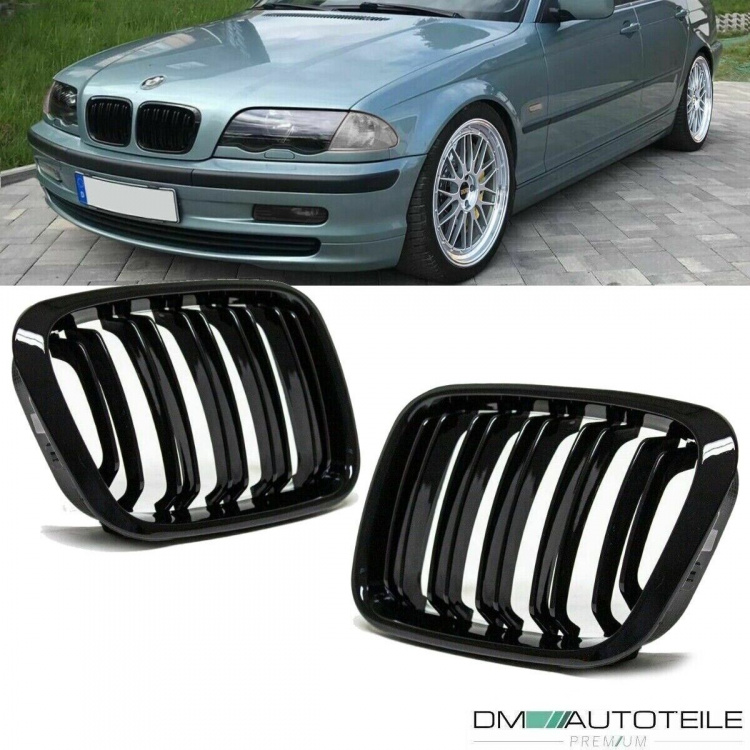 SET Kühlergrill Schwarz GLANZ Doppelsteg passt für BMW 3er E46 Limo Touring bj 98-01