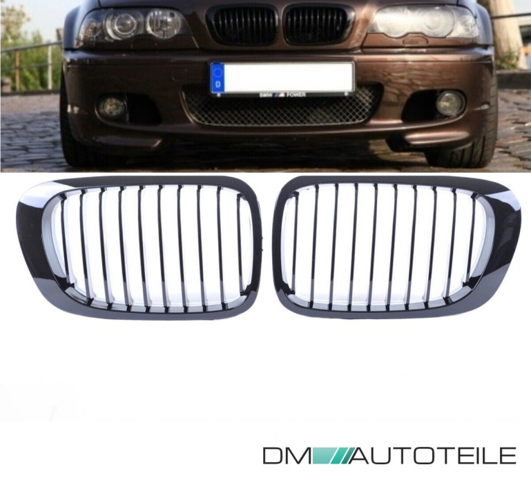 Set Sport Kühlergrill Einzelsteg Performance schwarz glanz passt für BMW 3er E46 Coupe Cabriolet Baujahr 1999-2003