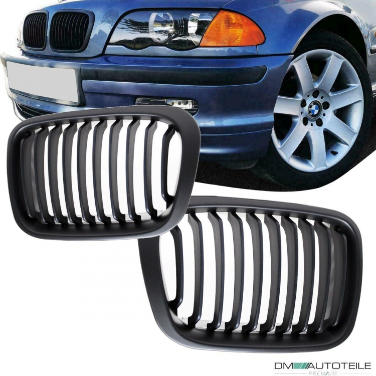 SATZ 2x Kühlergrill Schwarz Matt passend für BMW E46 Limo Touring 98-01