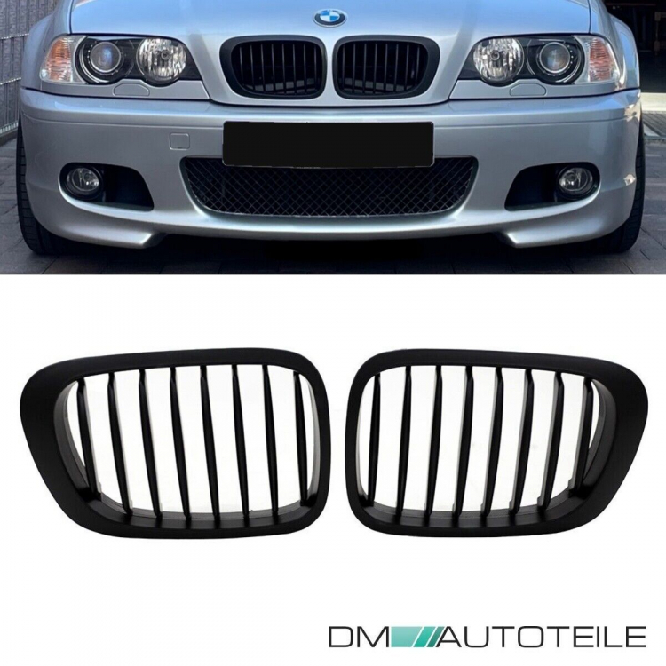 2x Kühlergrill Einzelsteg Grill Schwarz Matt SET passt für BMW 3er E46 Coupe Cabrio 99-03