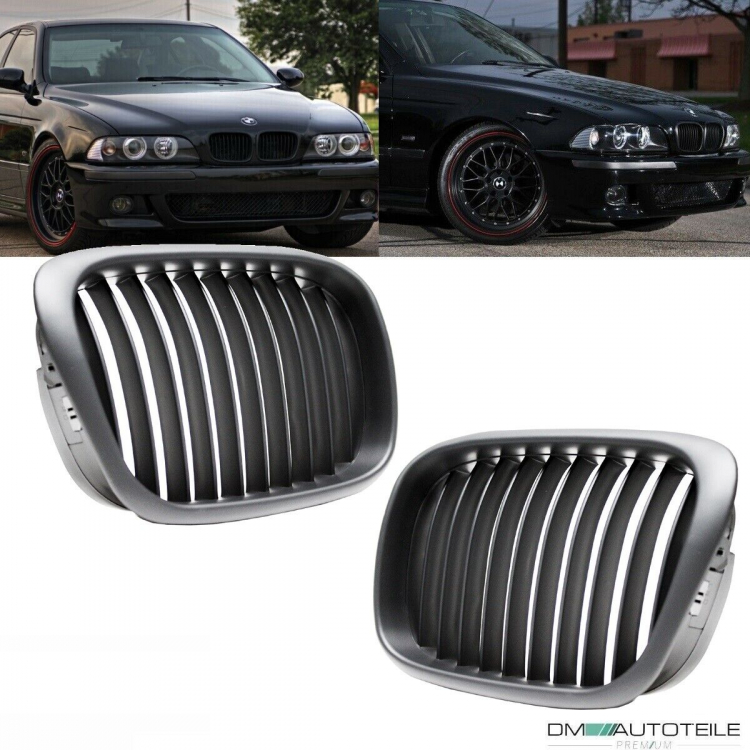 2x Grill Kühlergrill Schwarz Seidenmatt passend für BMW 5er E39 + M M5 95-03
