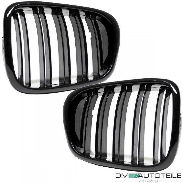2x Grill Kühlergrill Schwarz Hochglanz Doppelsteg passend für BMW 5er E39 + M M5
