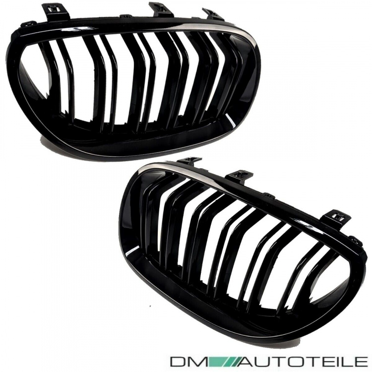 SET Kühlergrill Schwarz Hochglanz Doppelsteg passend für BMW 5er E60 E61 + M M5