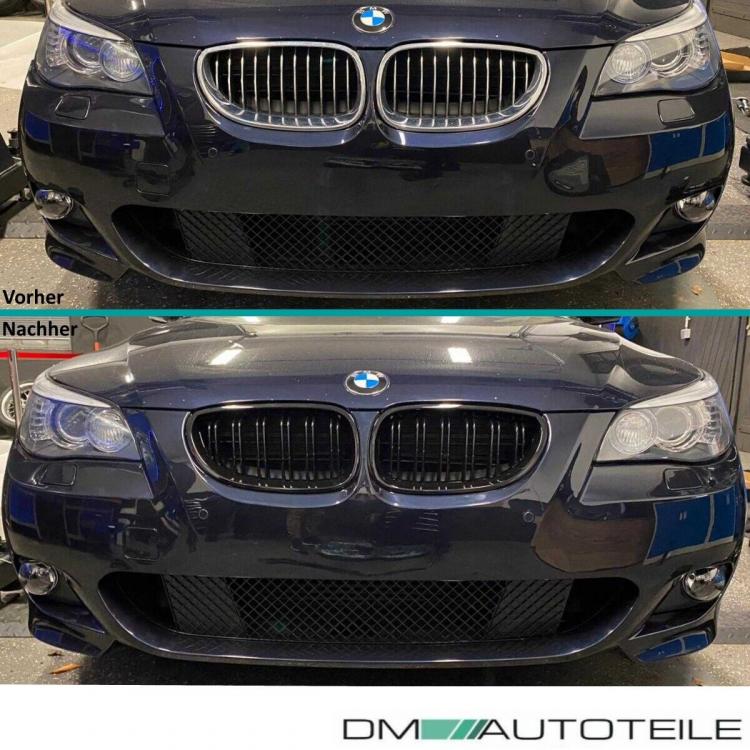 SET Kühlergrill Schwarz Hochglanz Doppelsteg passend für BMW 5er E60 E61 + M M5