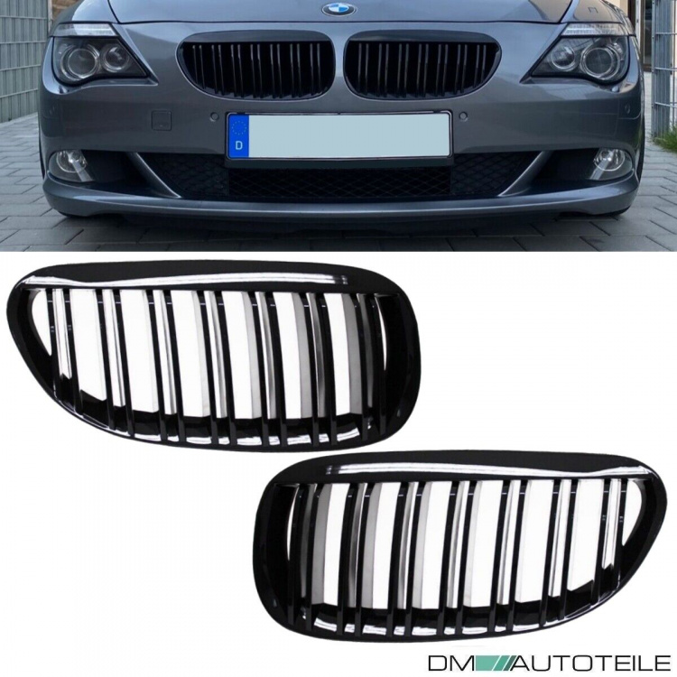 SET Doppelsteg Kühlergrill Schwarz GLANZ Performance passt für BMW E63 E64 02-10