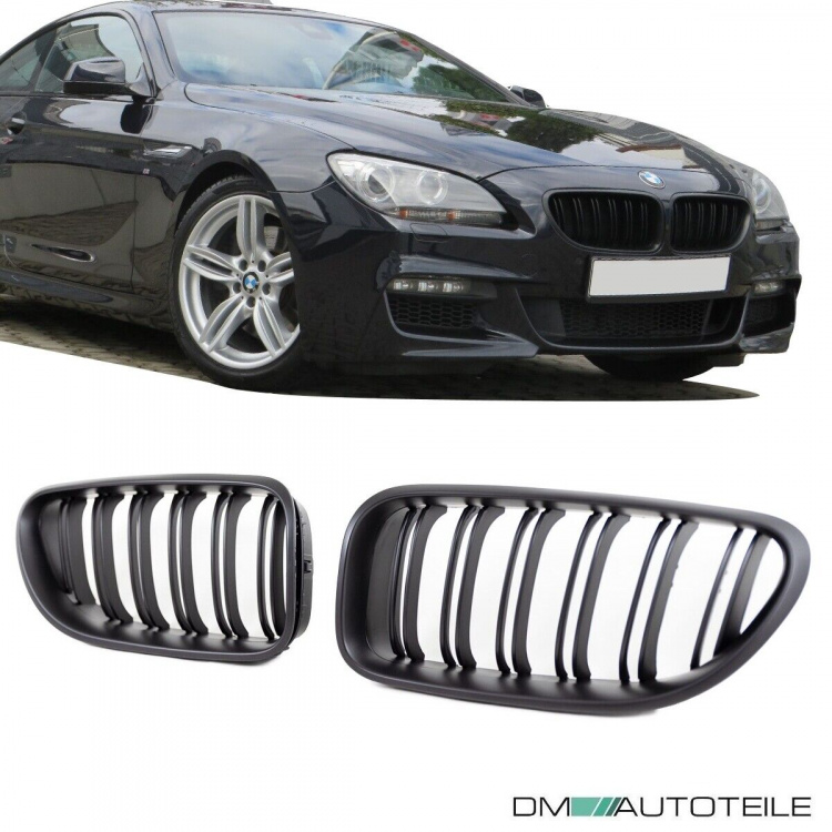 2x Kühlergrill Schwarz Matt Doppelsteg passend für BMW 6er F12 F13 + M M6