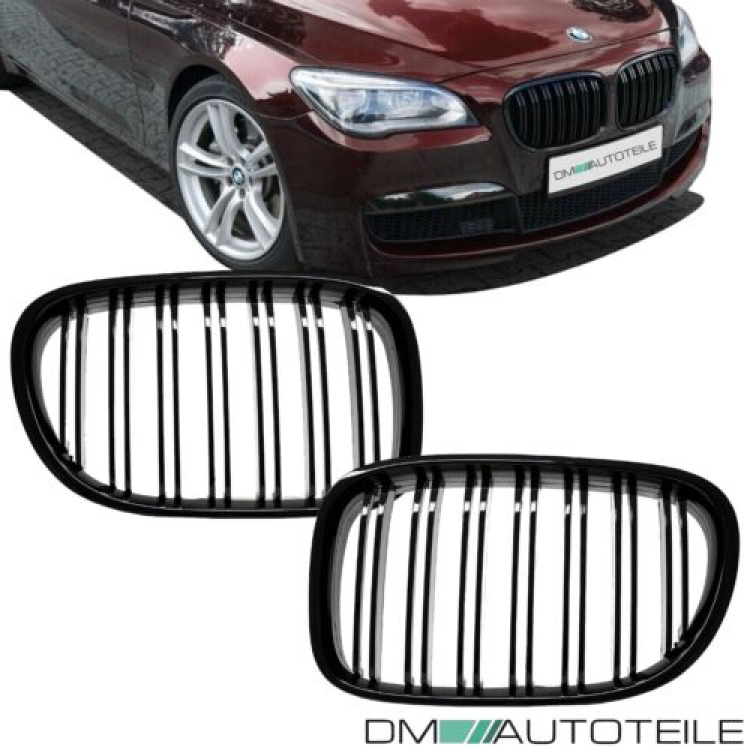 Doppelsteg Kühlergrill Schwarz GLANZ Performance passt für BMW 7er F01 F02 08-15