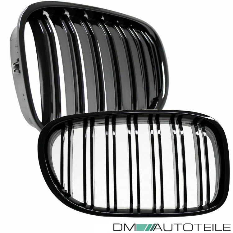 Doppelsteg Kühlergrill Schwarz GLANZ Performance passt für BMW 7er F01 F02 08-15