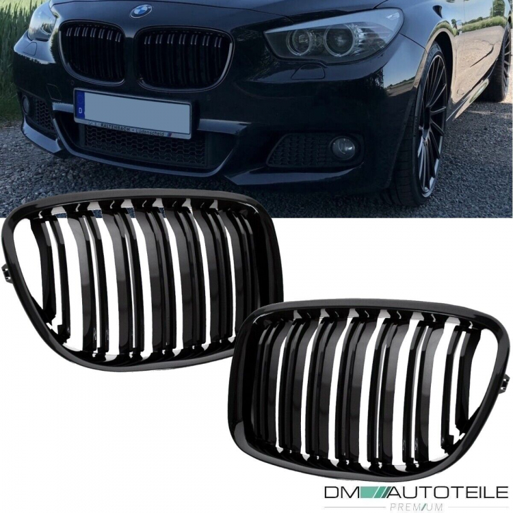 Doppelsteg Kühlergrill Schwarz GLANZ Performance passt für BMW 5er F07 GT 08-17