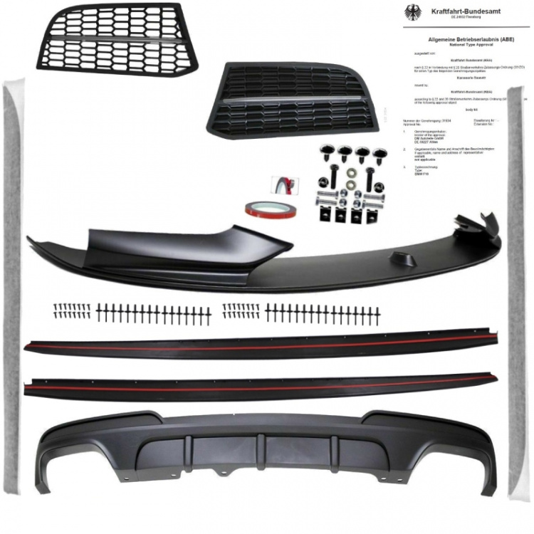 Sport -Performance Spoiler + Diffusor + Ansätze Schwarz Matt passt für BMW 5er F10 F11 M-Paket M550 +ABE