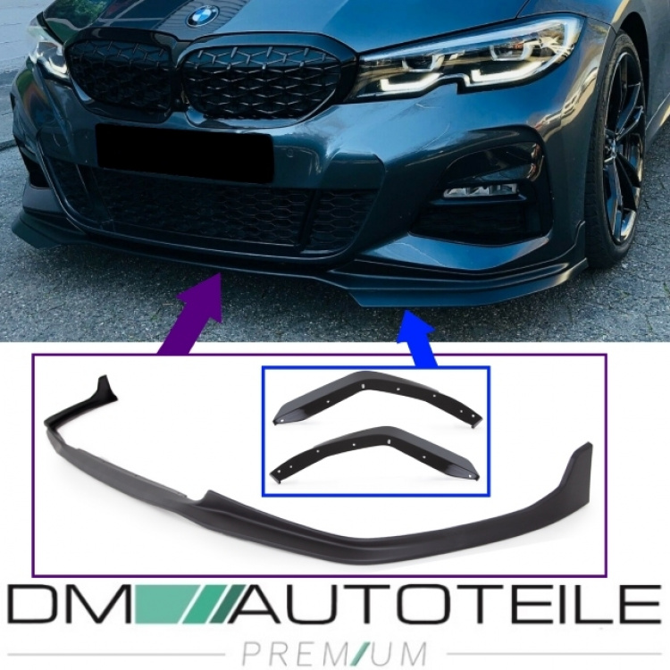 Set Sport-Performance Spoiler+Diffusor+Seitenschwelleransätze Schwarz Matt für den BMW 3er G20 G21 M-Paket ab 2019