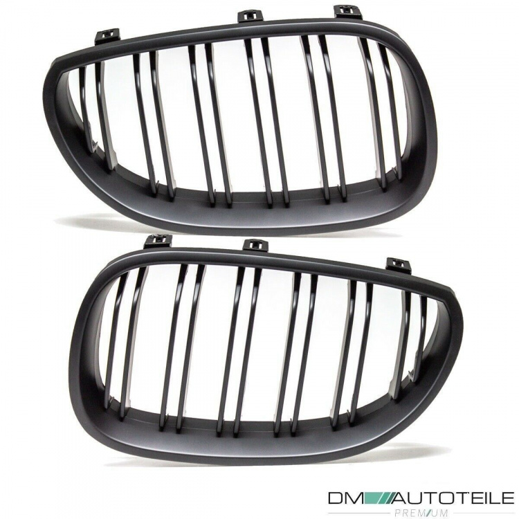 SET Doppelsteg Kühlergrill Schwarz MATT Grill passend für BMW 5er E60 E61 + LCI