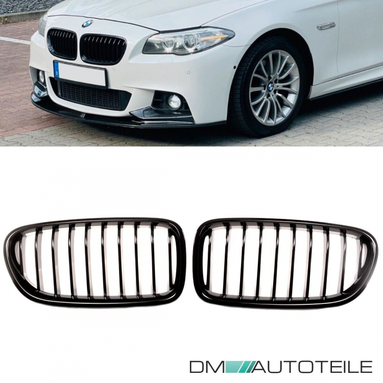 2x Kühlergrill Grill Schwarz Glanz Klavierlack 10 Streben LCI Design passend für BMW F10 F11 auch M M5
