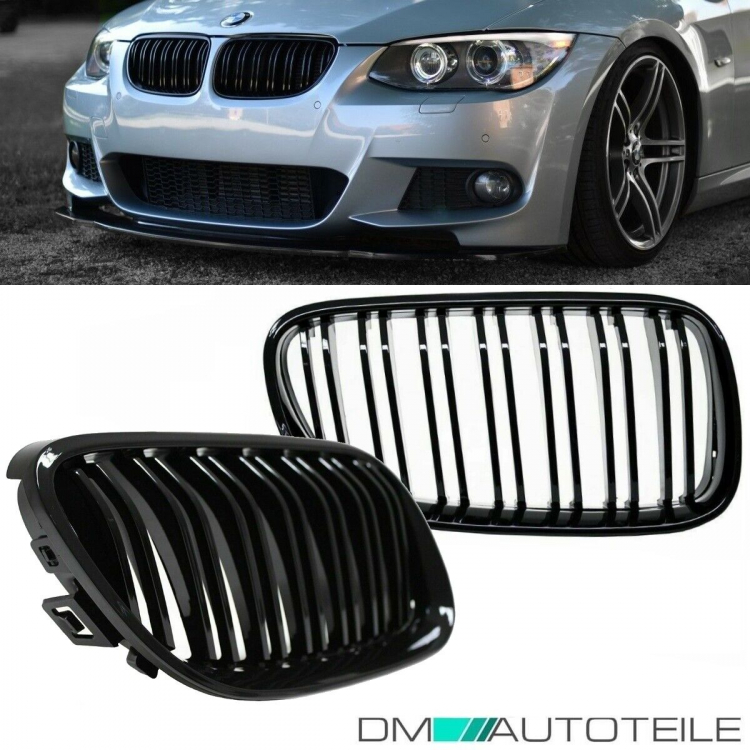 Set Doppelsteg Kühlergrill Schwarz GLANZ Performance passt für BMW E92 E93 LCI
