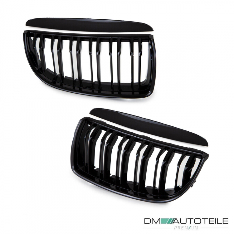 2x Doppelsteg Kühlergrill Schwarz Glänzend passend für BMW 3er E90 E91 bj. 05-08 + M M3
