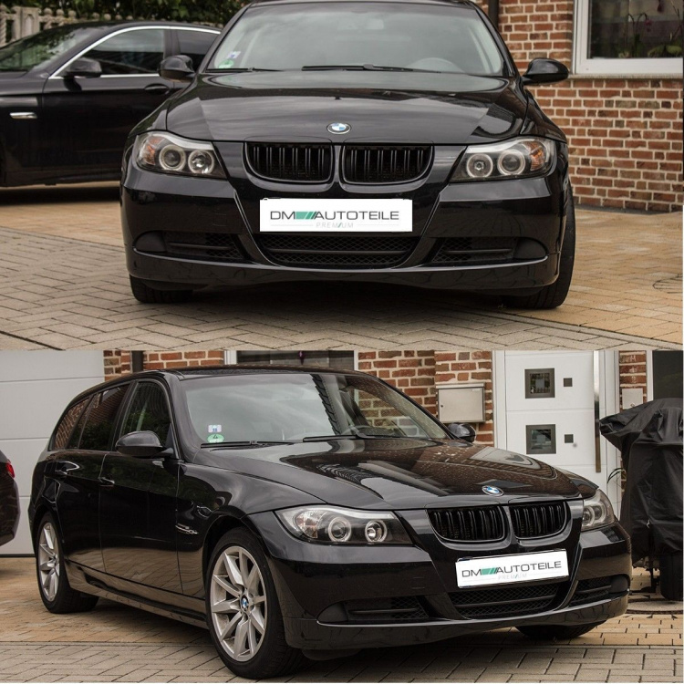 2x Doppelsteg Kühlergrill Schwarz Glänzend passend für BMW 3er E90 E91 bj. 05-08 + M M3