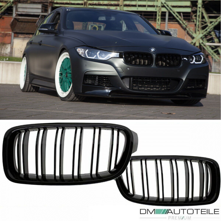 Kühlergrill Grill Schwarz Glanz Doppelsteg Sport passend für BMW 3er F30 F31 alle Modelle 2011-2019 +Emblemhalter