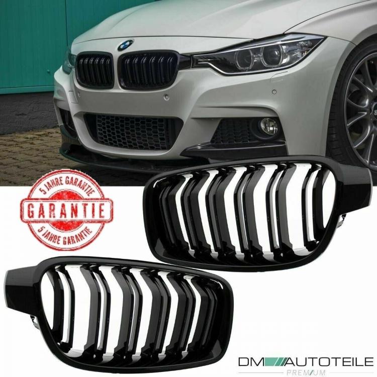 Kühlergrill Grill Schwarz Glanz Doppelsteg Sport passend für BMW 3er F30 F31 alle Modelle 2011-2019 +Emblemhalter