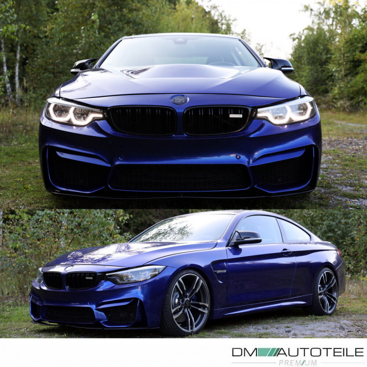 2x Kühlergrill Schwarz Glanz Doppelsteg +Emblemhalter passend für BMW 4er F32 F33 F36 auch M4 + M alle Modelle