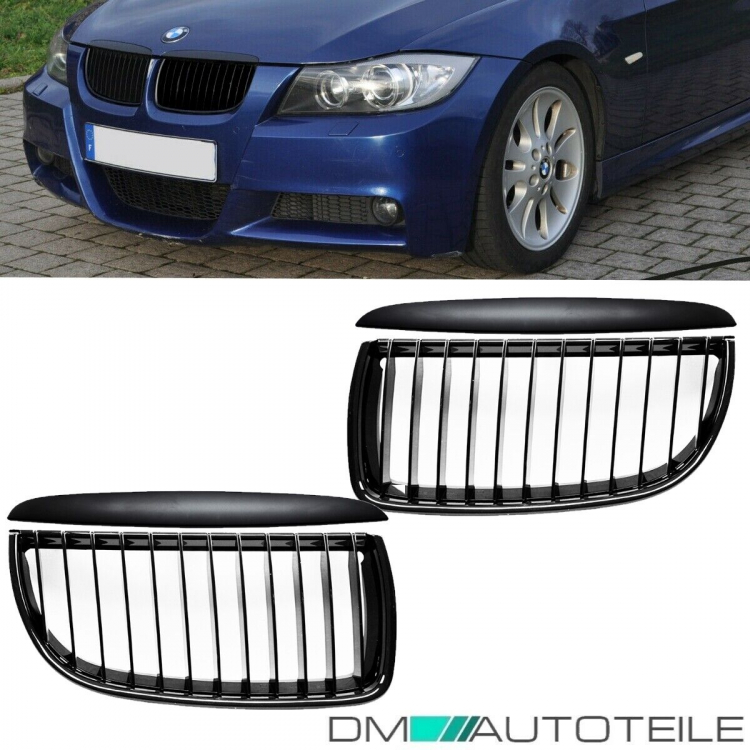 SATZ Kühlergrill Schwarz Matt Sport-Performance +Blenden passend für BMW E90 E91