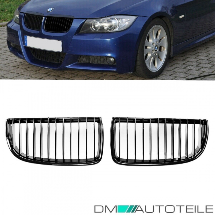 SATZ Kühlergrill Schwarz Matt Sport-Performance +Blenden passend für BMW E90 E91