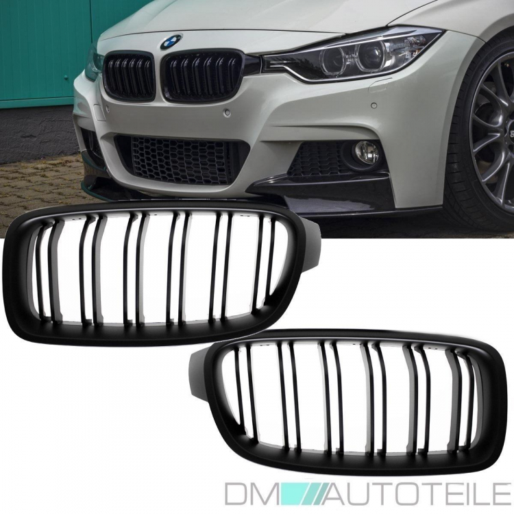 SET Kühlergrill Grill Schwarz MATT Doppelsteg für BMW 3er F30 F31 auch M -Sport