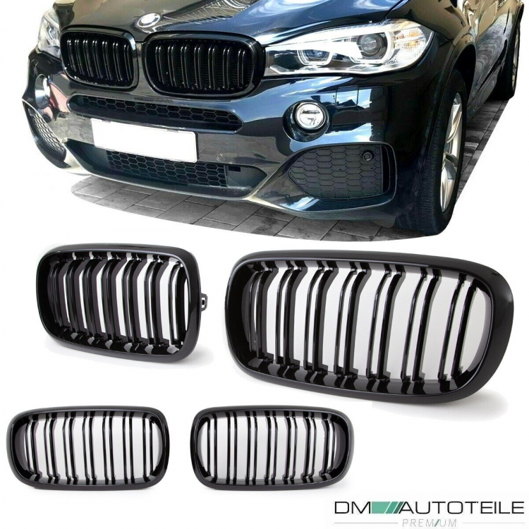 2x Kühlergrill SET Schwarz Glanz Doppelsteg passend für BMW X5 F15 +X6 F16 13-17