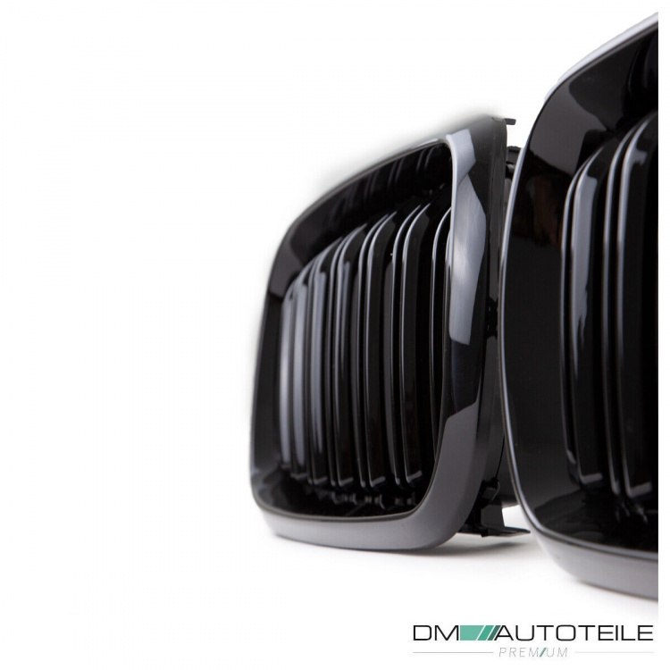 2x Kühlergrill SET Schwarz Glanz Doppelsteg passend für BMW X5 F15 +X6 F16 13-17