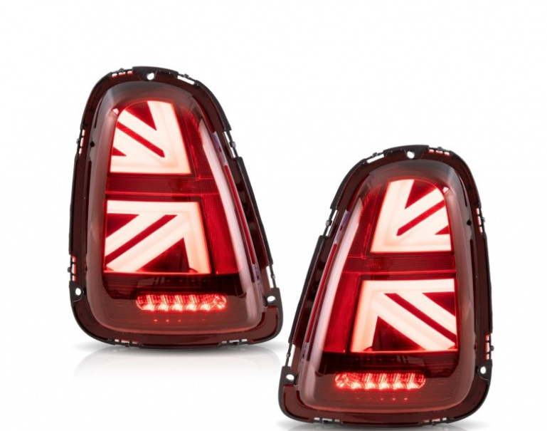 VOLL LED Lightbar Union Jack Design Rückleuchten für Mini Cooper R56/R57/R58/R59 11-15 rot/klar