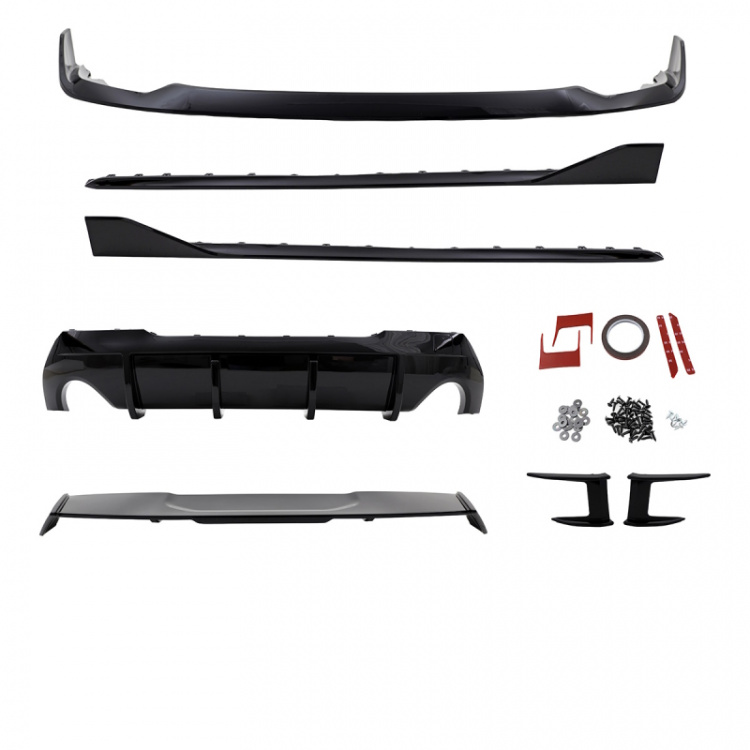 Performance Umbau Sport Paket Lippe+Duplex Diffusor+ Heckspoiler hochlganz schwarz passt für BMW 1er F40 mit M-Paket