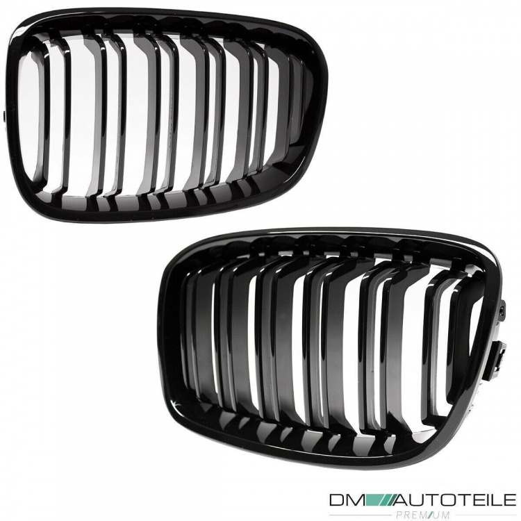 SET Doppelsteg Kühlergrill Grill Schwarz Glanz passt für BMW 1er F20 F21 bj 2010-2015