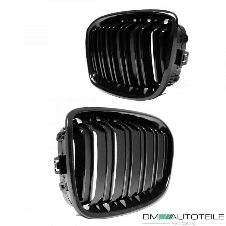SET Doppelsteg Kühlergrill Grill Schwarz Glanz passt für BMW 1er F20 F21 bj 2010-2015