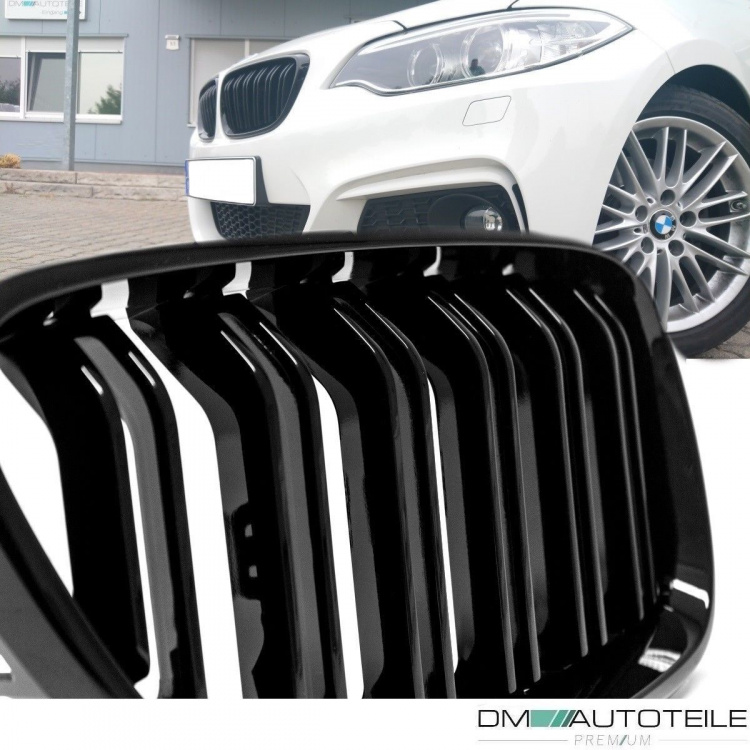 2x Doppelsteg Kühlergrill Grill Schwarz Glänzend passend für BMW 2er F22 F23 + M-Paket 14