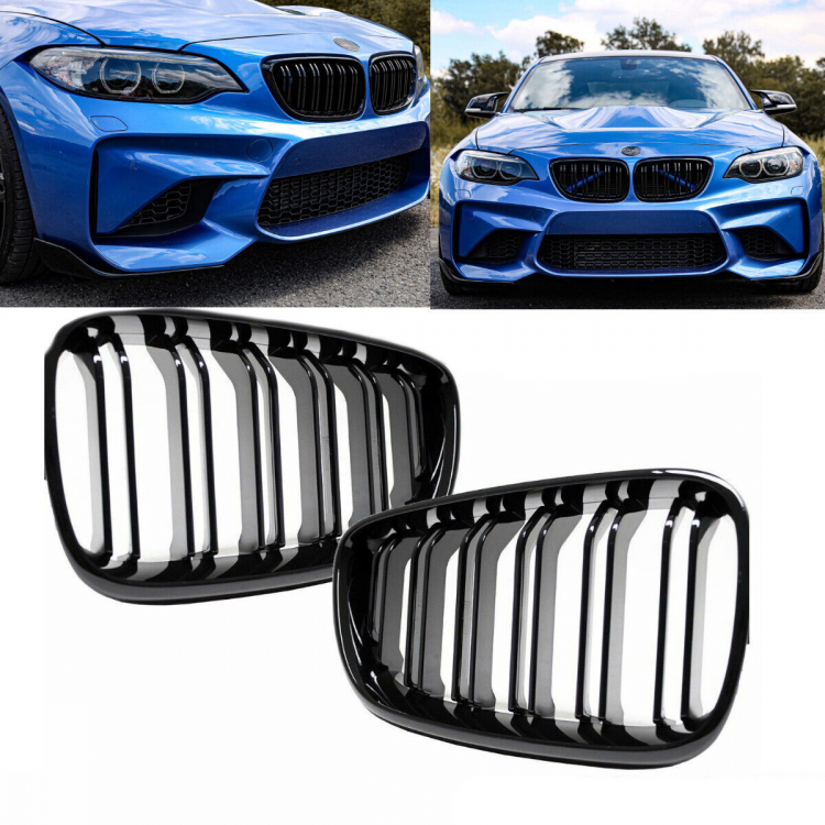 2x Doppelsteg Kühlergrill Grill Schwarz Matt passend für BMW 2er F22 F23 + M-Paket 14
