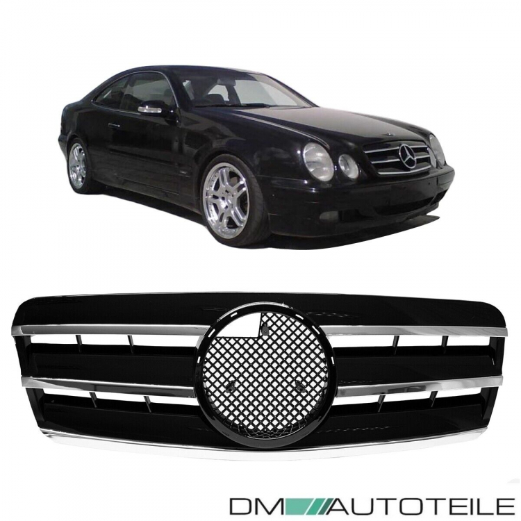 Mercedes CLK W208 C208 A208 Gitter Grill Kühlergrill Schwarz Glanz Chrom 97-03