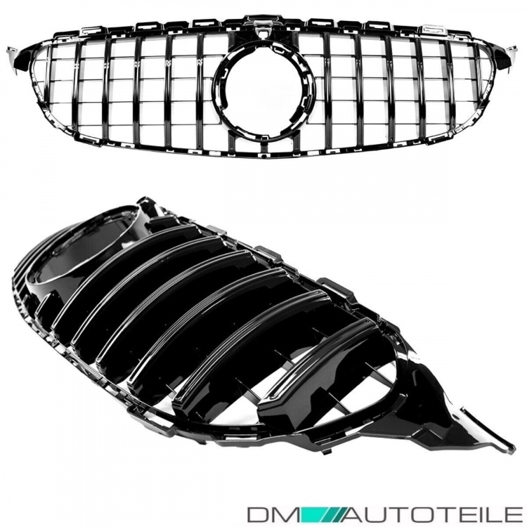 Kühlergrill +Gitter SET hochglanz schwarz passt für Mercedes W205 C205 S205 A205 Mopf AMG Line + C43 auf Panamericana GT