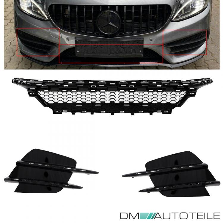 Kühlergrill +Gitter SET hochglanz schwarz passt für Mercedes W205 C205 S205 A205 Mopf AMG Line + C43 auf Panamericana GT