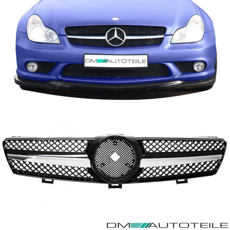 Kühlergrill Gitter Schwarz hochglanz + Chrom passend für CLS C219 W219 AMG 04-08