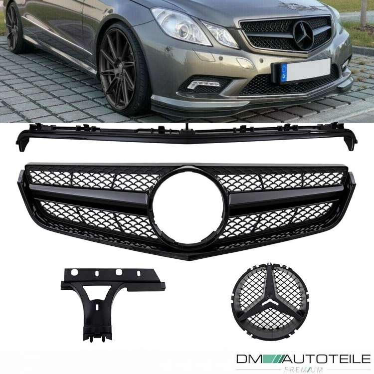 Kühlergrill Komplett Schwarz passt für Mercedes E-Klasse Coupe Cabrio W207 nicht für AMG E63 ab Bj 09-13